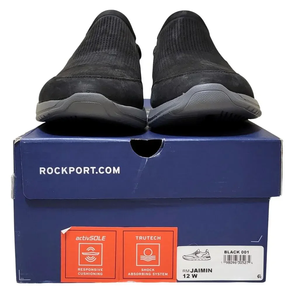 Rockport Men Jaimin Slip On Casual Sneakers Size US 12W Black Leather